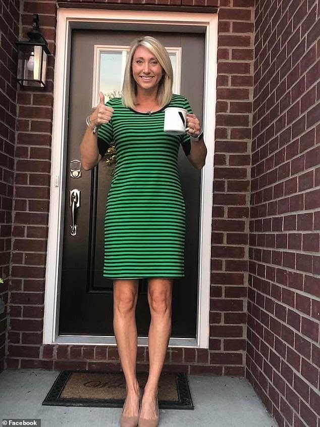 Emily Nutley is standing outside in a green dress, smiling while giving a thumbs up.Emily Nutley, a married mother-of-three, was charged with six counts of sexual battery and fired from St Xavier High School in Cincinnati
