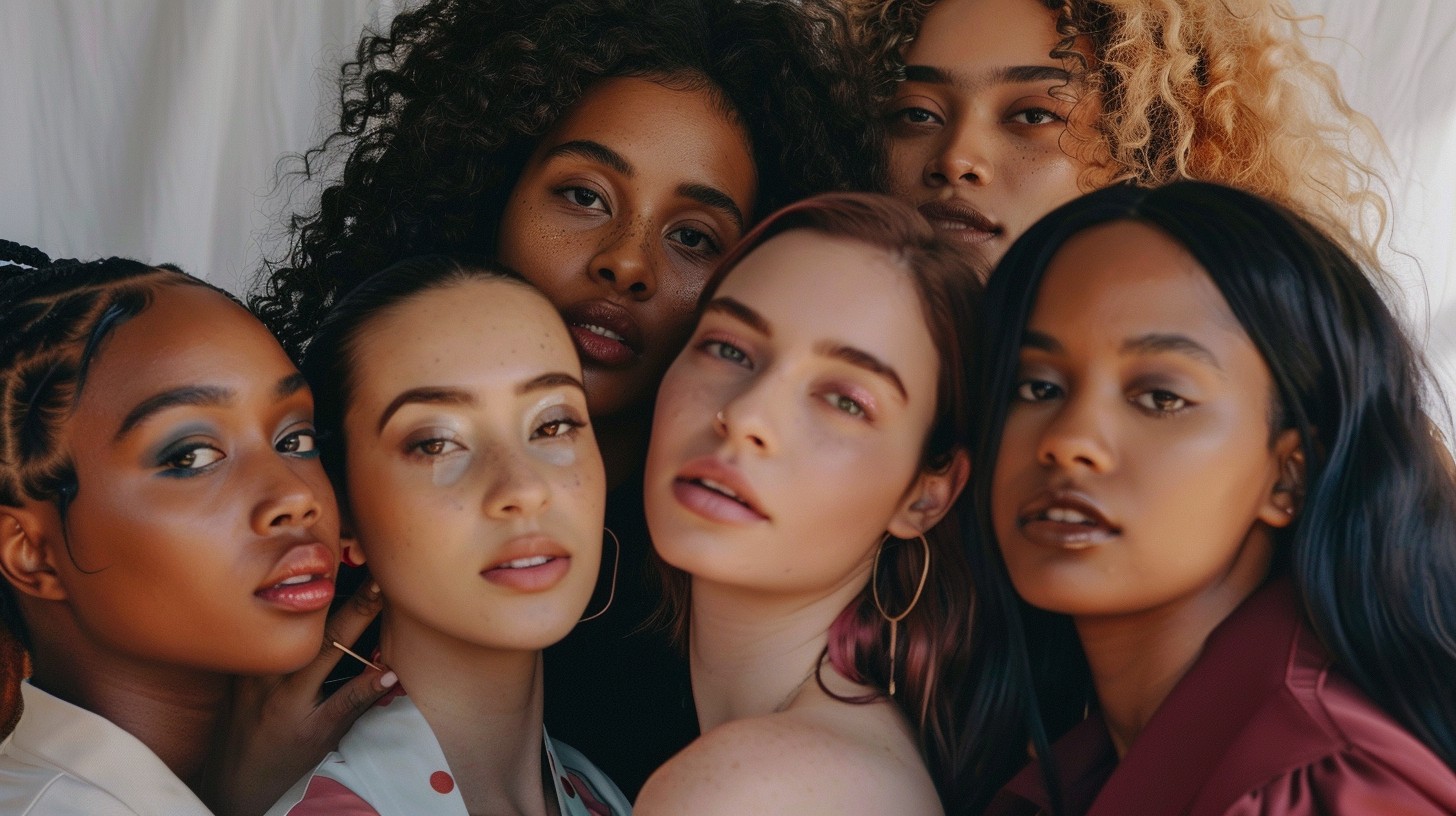 A stunning showcase of diversity and beauty as five women confidently display their unique features.