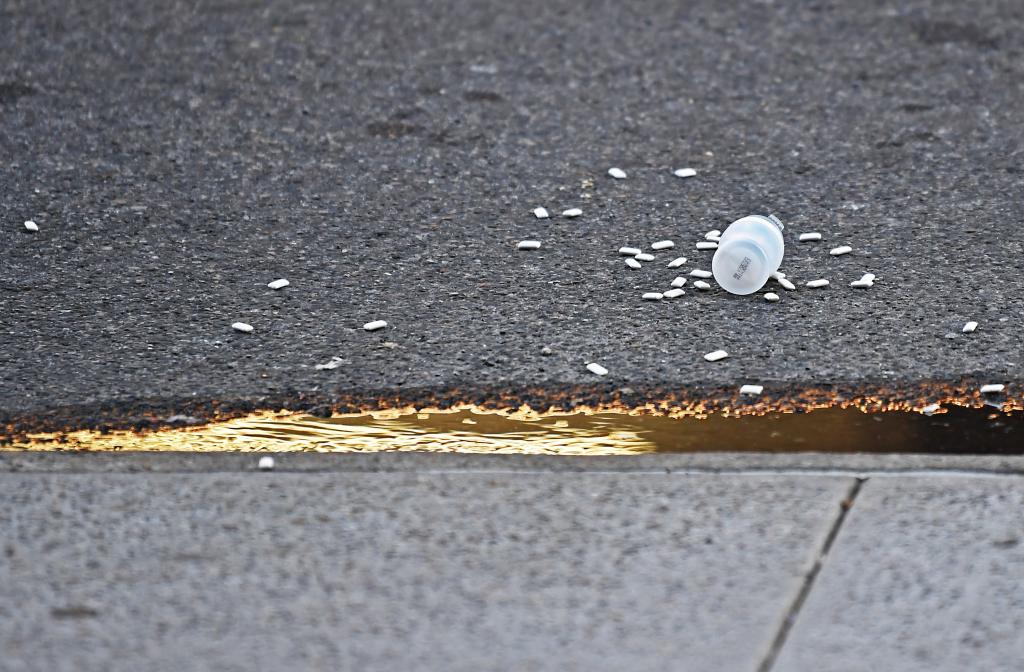 A spilled container at the scene of the shooting.
Matthew McDermott